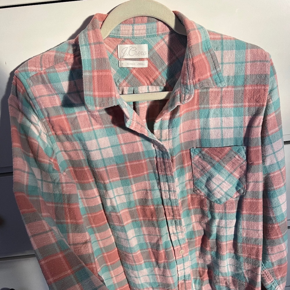 J Crew pink/ peachy flannel sz. 14